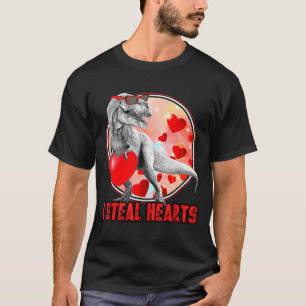 Valentines Day Dinosaur T Rex I Steal Hearts Funny T-Shirt