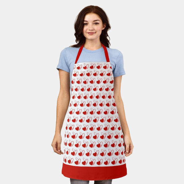 Valentine's Day Distorted Tilted Hearts Apron (Worn)