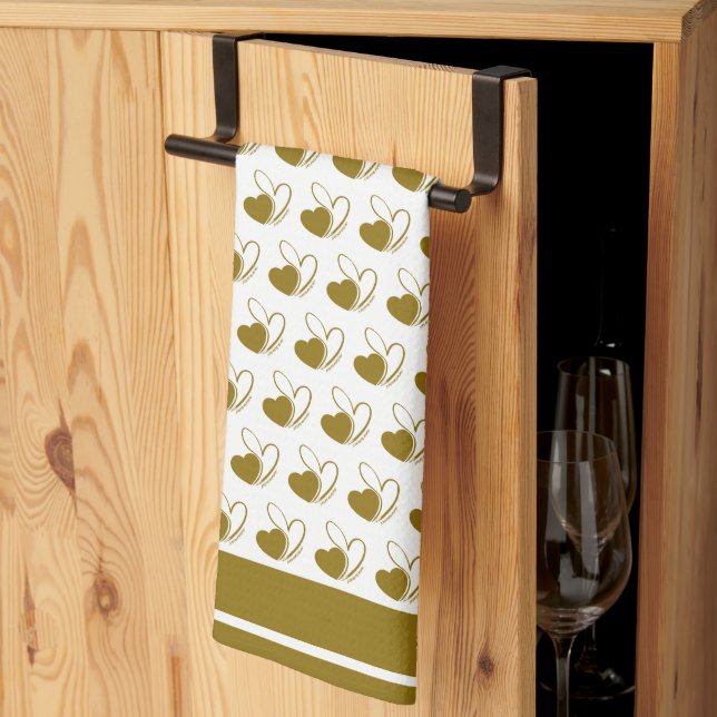 Valentine's Day Distorted Tilted Hearts Tea Towel (Thirds Fold)