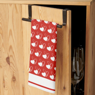 Valentine's Day Distorted Tilted Hearts Tea Towel