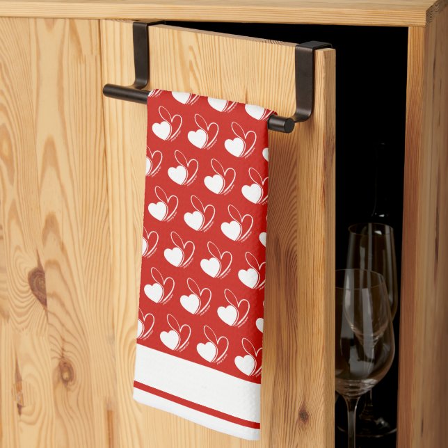 Valentine's Day Distorted Tilted Hearts Tea Towel (Thirds Fold)