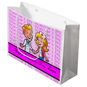 Valentine's Day doctor in love with nurse pink Large Gift Bag