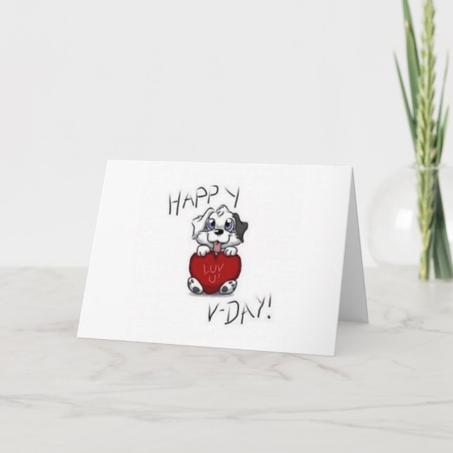 Valentine's Day Dog Cartoon Card (Front)