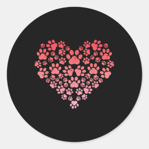 Valentines Day Dog Cat Paws Heart Fur Mum Dad Men Classic Round Sticker