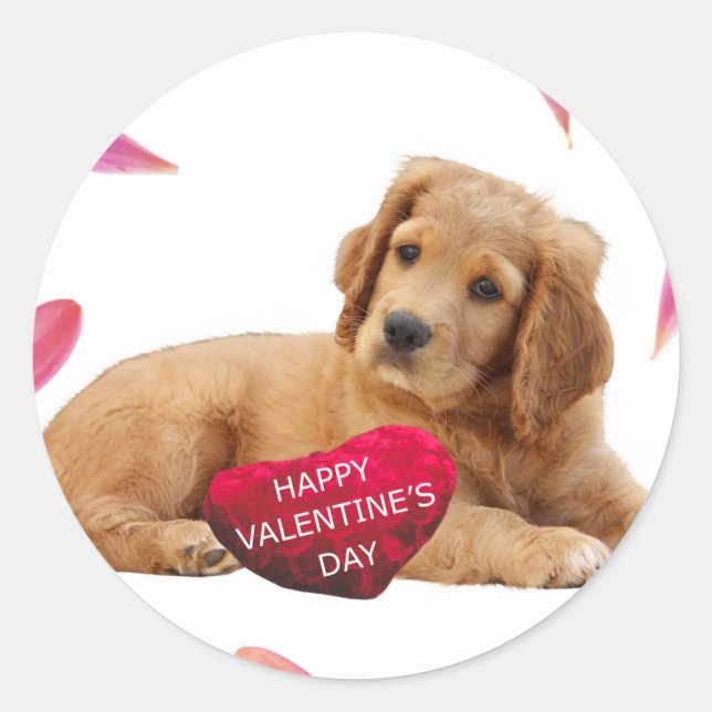 Valentine's Day Dog Photo Classic Round Sticker (Front)