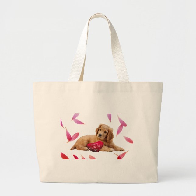 Valentine's Day Dog Photo Large Tote Bag (Front)