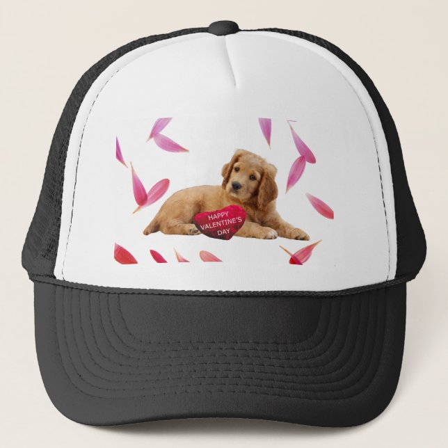 Valentine's Day Dog Photo Trucker Hat (Front)