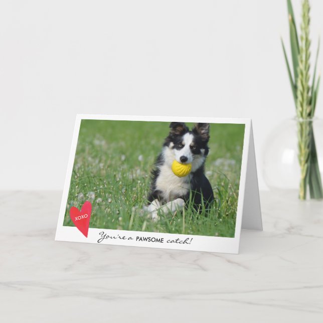 Valentine's Day Dog Photo You're a Pawsome Catch Holiday Card (Front)