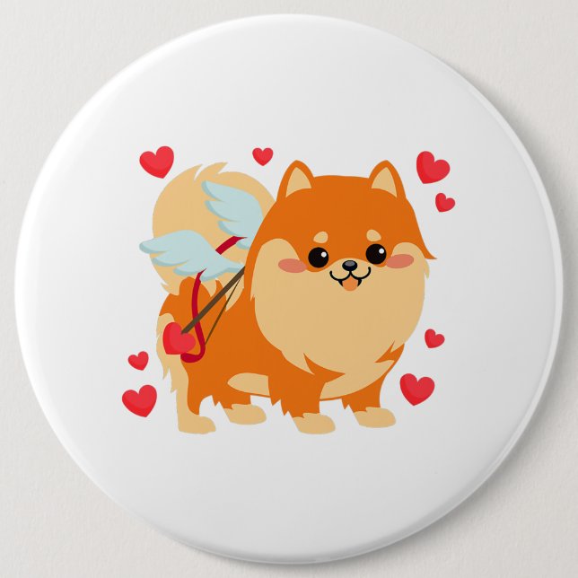 Valentines Day Dog Pomeranian Puppy Kids Boys Girl 6 Cm Round Badge (Front)