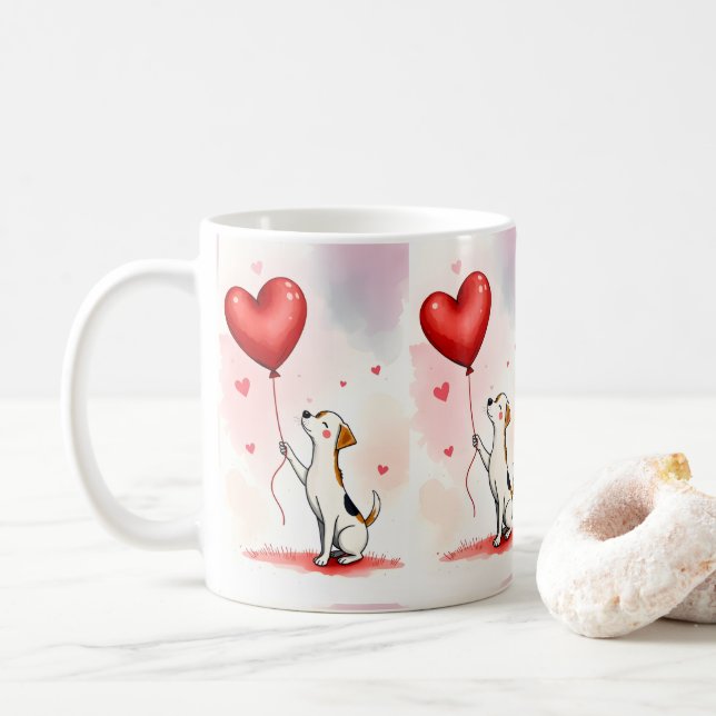 Valentine's Day Dog Red Hearts Mugs (With Donut)