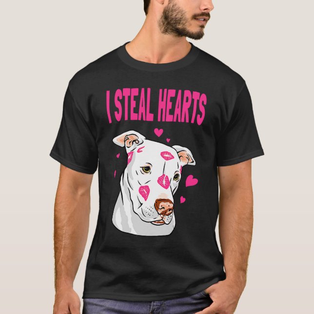 Valentine's Day Dogs Hearts Kiss Lips Bull Terrier T-Shirt (Front)
