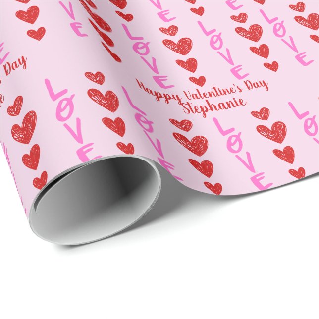 Valentine's Day Doodle Heart Personalised Wrapping Wrapping Paper (Roll Corner)
