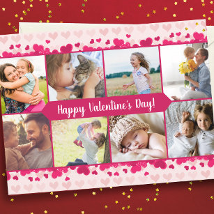 Valentine's Day Eight Photo Collage with Hearts Postcard