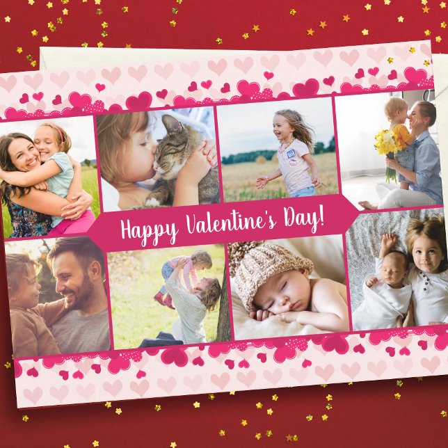 Valentine's Day Eight Photo Collage with Hearts Postcard (Creator Uploaded)