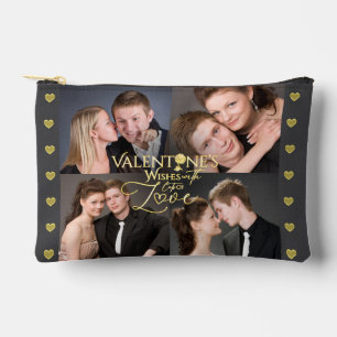 Valentine's Day Elegant Gold Photo Collage  Accessory Pouch