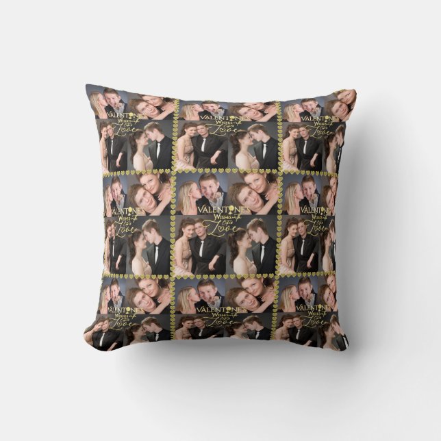 Valentine's Day Elegant Gold Photo Collage  Cushion (Front)