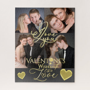 Valentine's Day Elegant Gold Photo Collage Jigsaw Puzzle