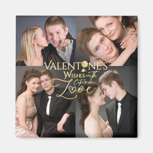 Valentine's Day Elegant Gold Photo Collage  Magnet