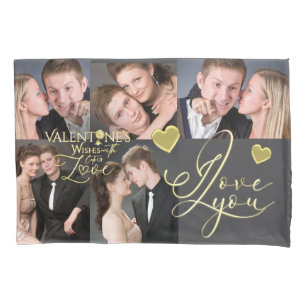 Valentine's Day Elegant Gold Photo Collage  Pillowcase