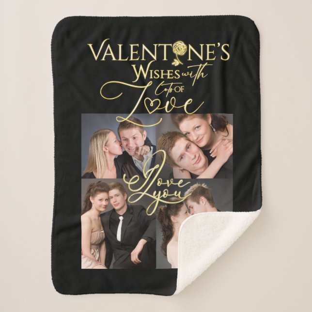 Valentine's Day Elegant Gold Photo Collage  Sherpa Blanket (Front)