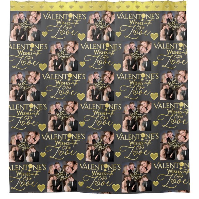 Valentine's Day Elegant Gold Photo Collage  Shower Curtain (Front)