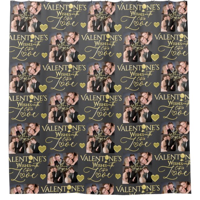 Valentine's Day Elegant Gold Photo Collage  Shower Curtain (Front)