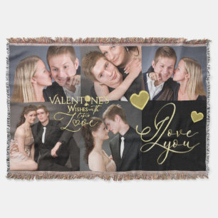 Valentine's Day Elegant Gold Photo Collage Throw Blanket