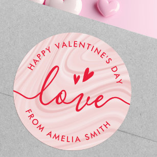 Valentine's Day elegant script blush pink and red Classic Round Sticker