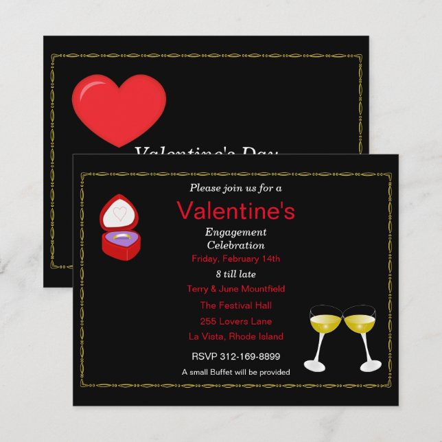 Valentine's Day Engagement Party Invitation (Front/Back)