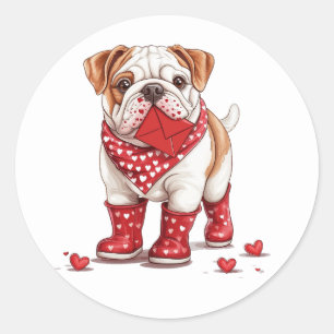 Valentines Day English Bulldog Classic Round Sticker