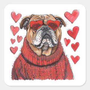 Valentines Day English Bulldog Square Sticker