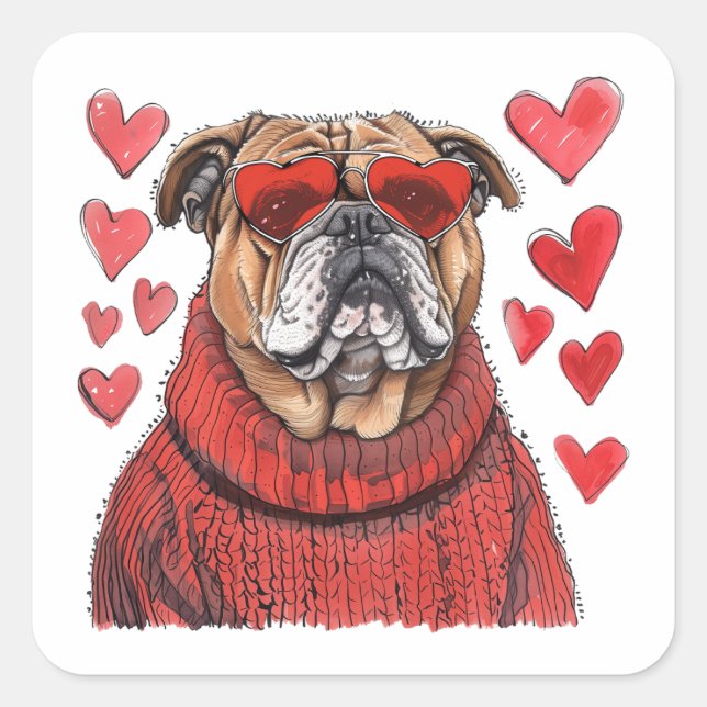 Valentines Day English Bulldog Square Sticker (Front)