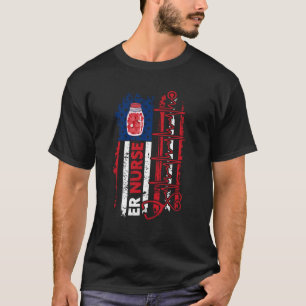 Valentines Day ER Nurse Stethoscope American Flag  T-Shirt