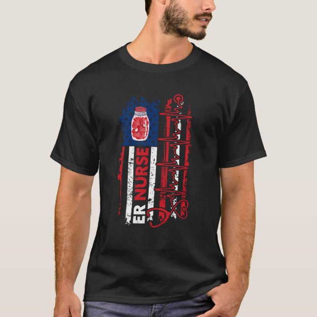 Valentines Day ER Nurse Stethoscope American Flag  T-Shirt (Front)