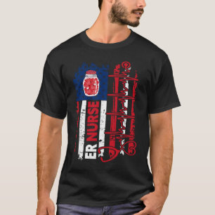 Valentines Day ER Nurse Stethoscope American Flag  T-Shirt