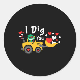 Valentines Day Excavator Dinosaur Dino I Dig You B Classic Round Sticker