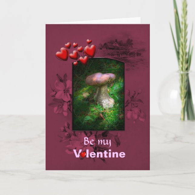 Valentines Day, Fairy Woodland Mushroom Holiday Card (Front)