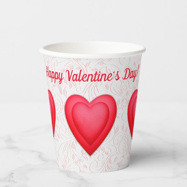 Valentine's Day Fancy Red Hearts Paper Cups (Front)