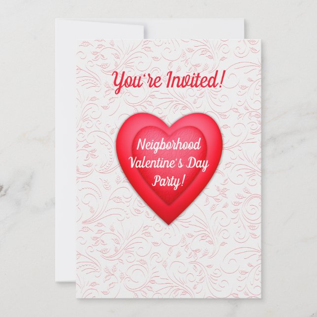 Valentine's Day Fancy Red Hearts Personalised Invitation (Front)