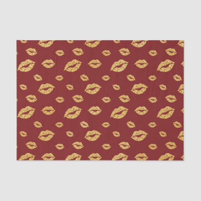 Valentine's Day Faux Gold Glitter Lipstick Kiss Tissue Paper (Front)