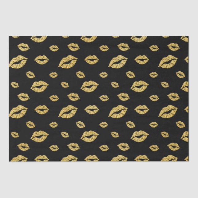 Valentine's Day Faux Gold Glitter Lipstick Kiss Tissue Paper (Front)