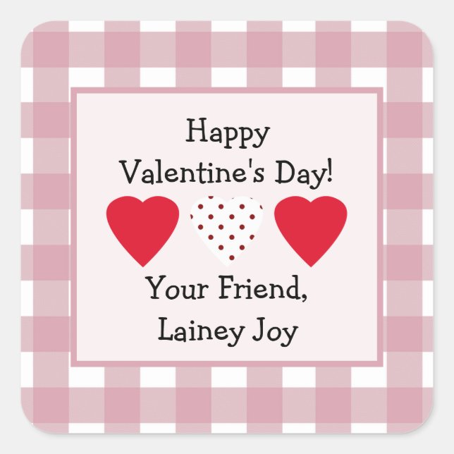 Valentine's Day Favour Sticker with Pink Plaid (Front)