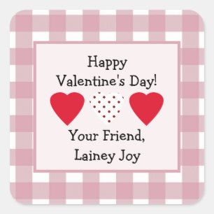 Valentine's Day Favour Sticker with Pink Plaid