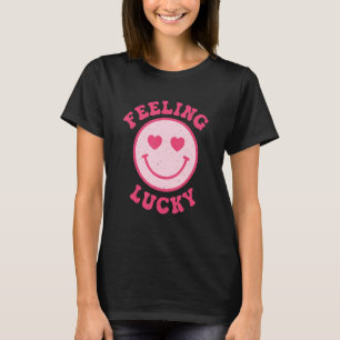   Valentines Day Feeling Lucky Pink Smile Face Tre T-Shirt