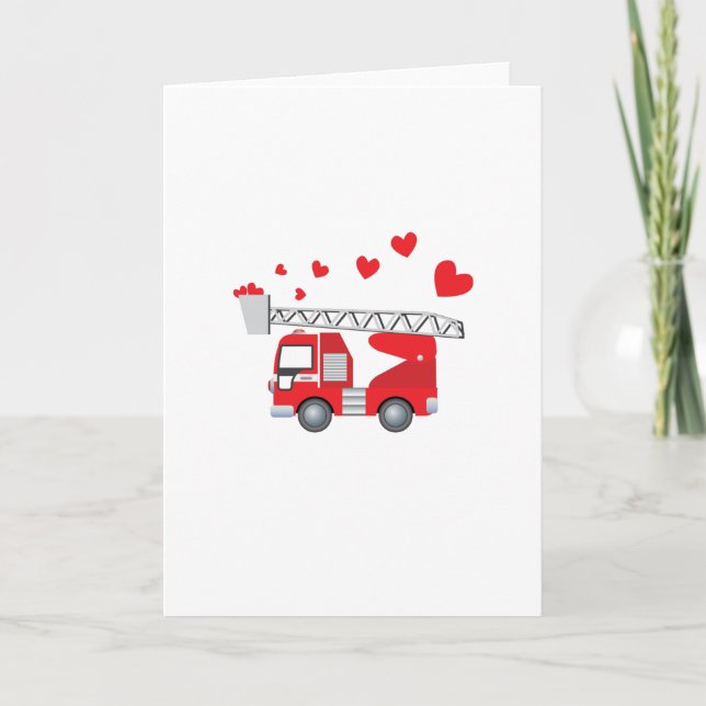 Valentine's Day Firetruck With Hearts Gift Kids Holiday Card (Front)
