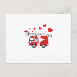 Valentine's Day Firetruck With Hearts Gift Kids Holiday Postcard