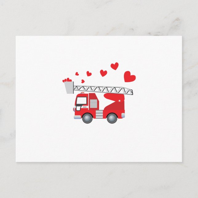 Valentine's Day Firetruck With Hearts Gift Kids Holiday Postcard (Front)