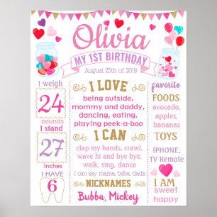Valentine's day First birthday chalkboard hearts Poster