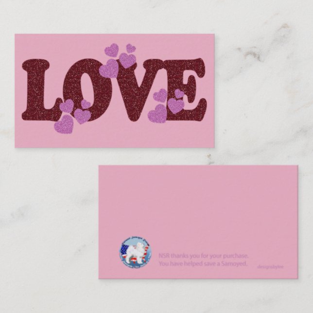 Valentine's Day Flat Card 3.5X5 LOVE & Pink Hearts (Front/Back)