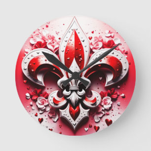 Valentine's Day Fleur De Lis Round Clock